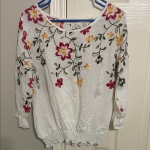 Floral Embroidered White Top